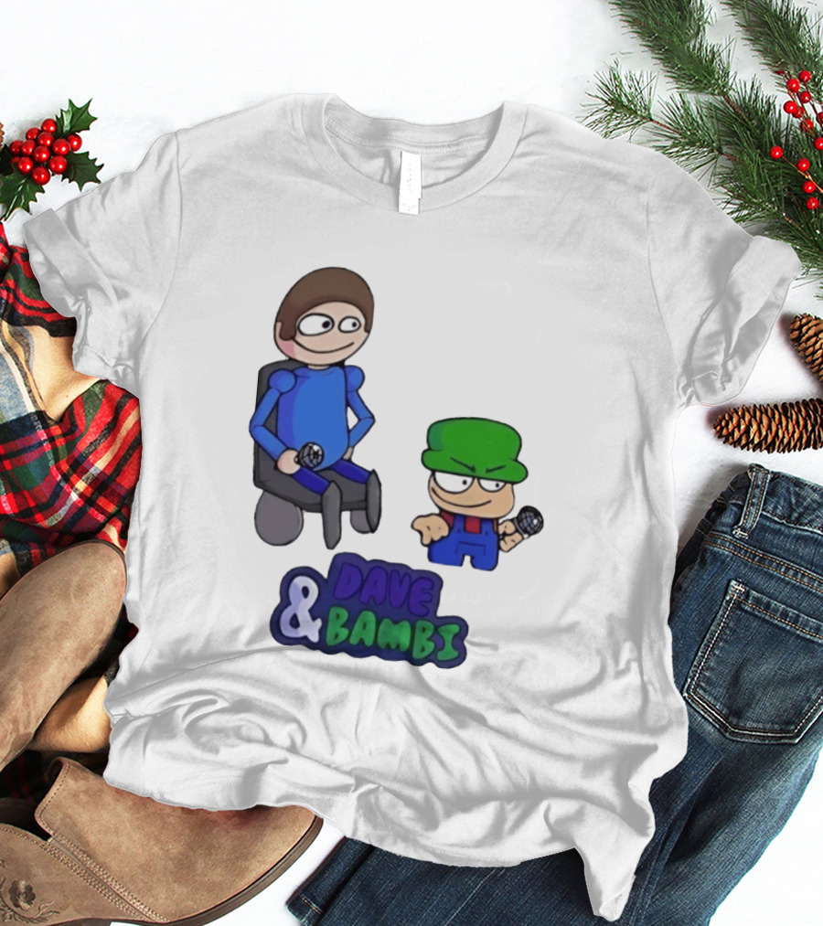 Friday Night Funkin Dave And Bambi Characters With Microphones T-Shirt