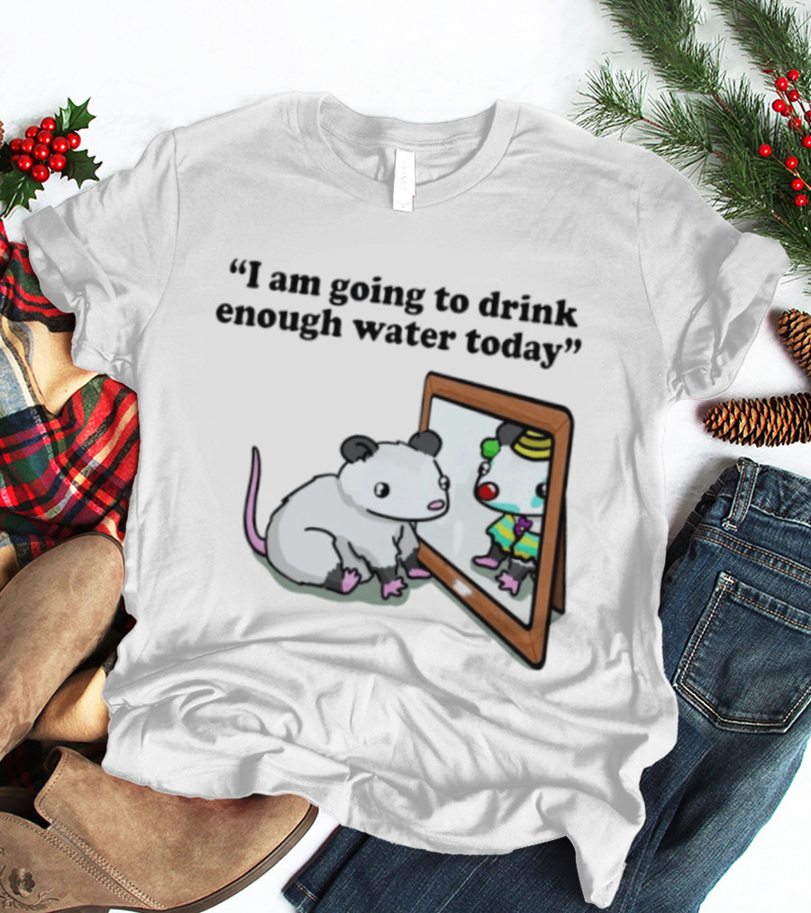 Opossum Affirmation Reflection I Am Going To Drink Enough Water Today T-Shirt