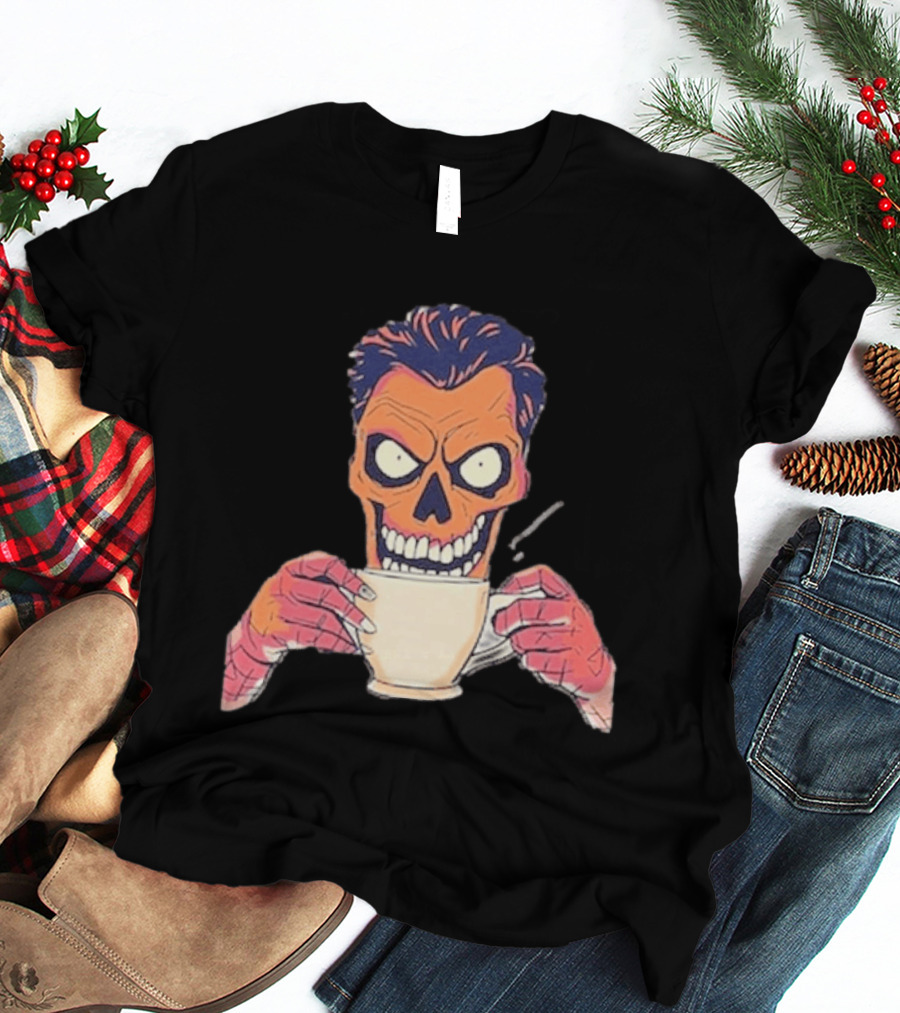 Skull Drink Coffee Skeleton Comic Unique T-Shirt
