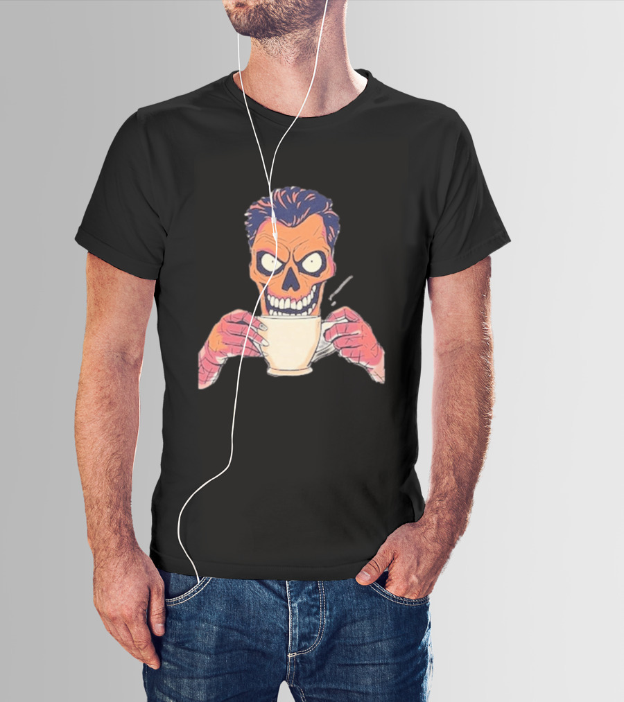 Skull Drink Coffee Skeleton Comic Unique T-Shirt