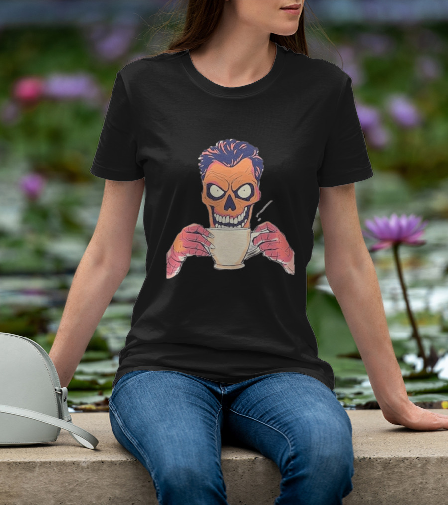 Skull Drink Coffee Skeleton Comic Unique T-Shirt