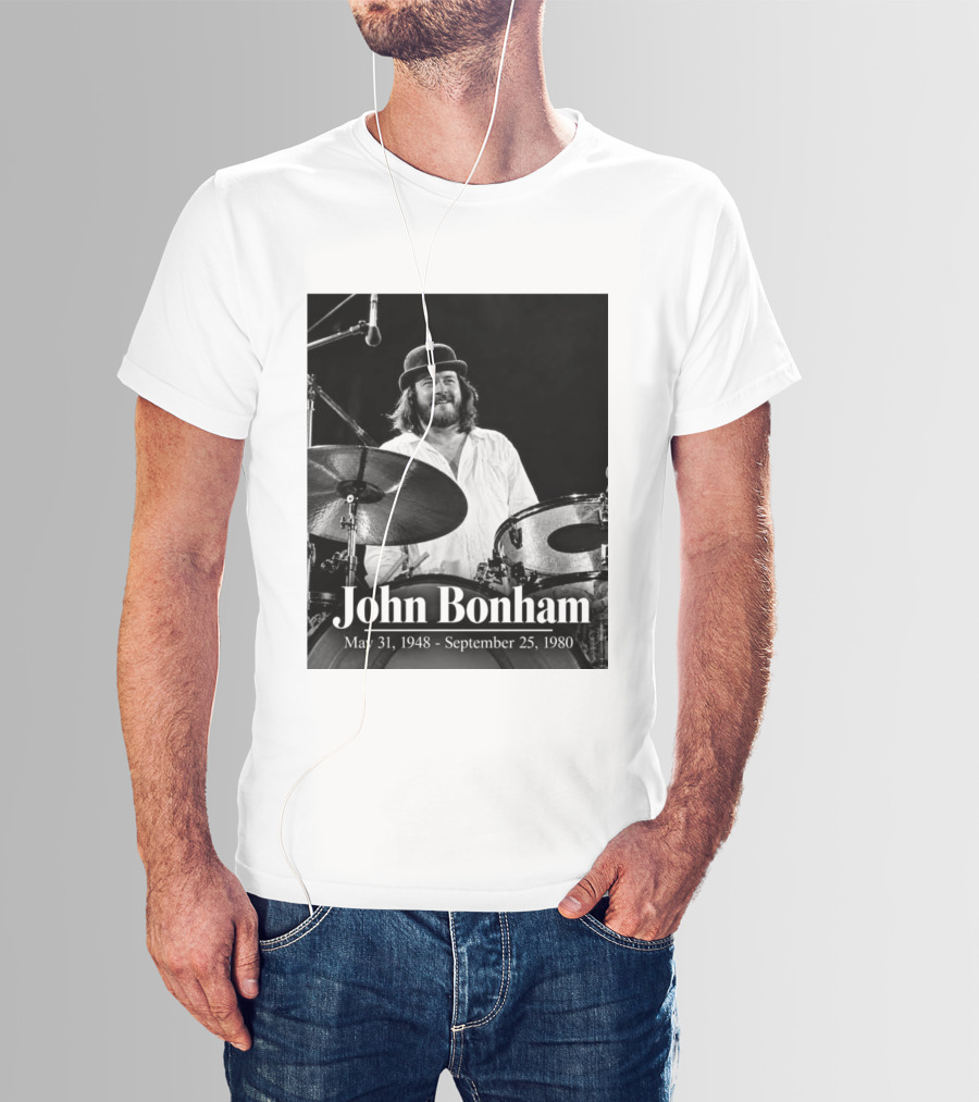 John Bonham May 31 1948 September 25 1980 Drummer Tribute Black And White Photo T-Shirt