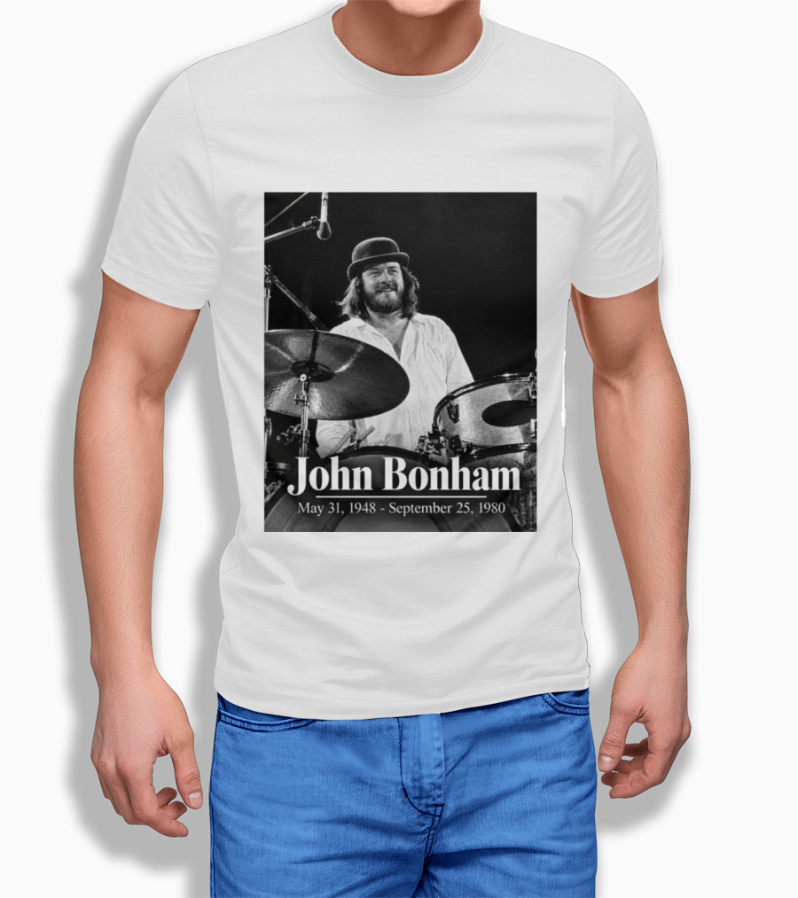 John Bonham May 31 1948 September 25 1980 Drummer Tribute Black And White Photo T-Shirt