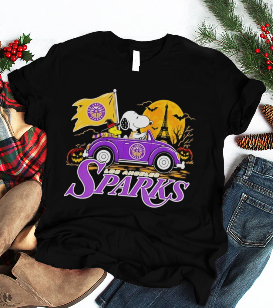 Snoopy Woodstock Los Angeles Sparks Halloween Pumpkin Car Adventure T-Shirt
