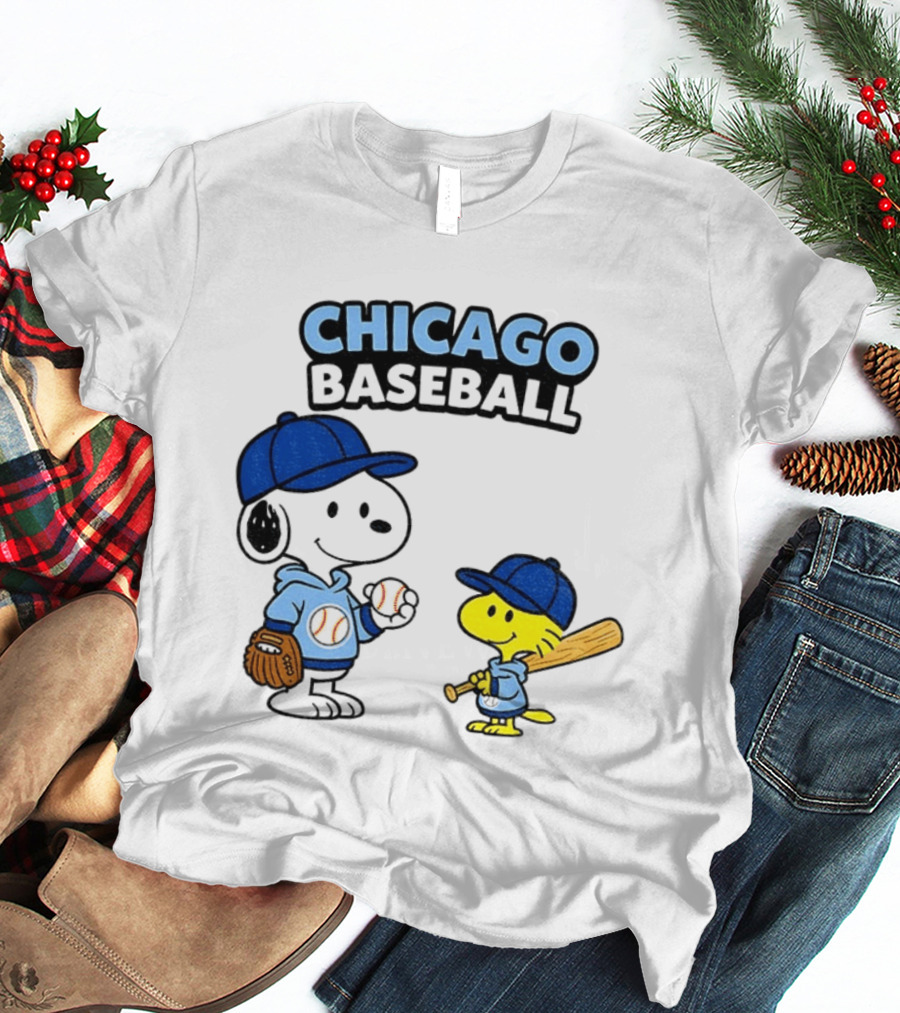 Chicago Cubs Baseball Snoopy Woodstock Peanuts Cartoon MLB T-Shirt