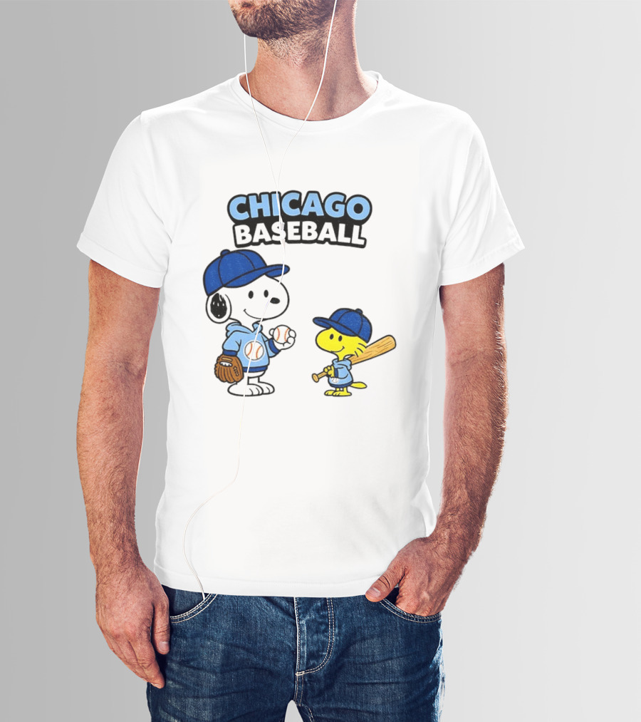 Chicago Cubs Baseball Snoopy Woodstock Peanuts Cartoon MLB T-Shirt