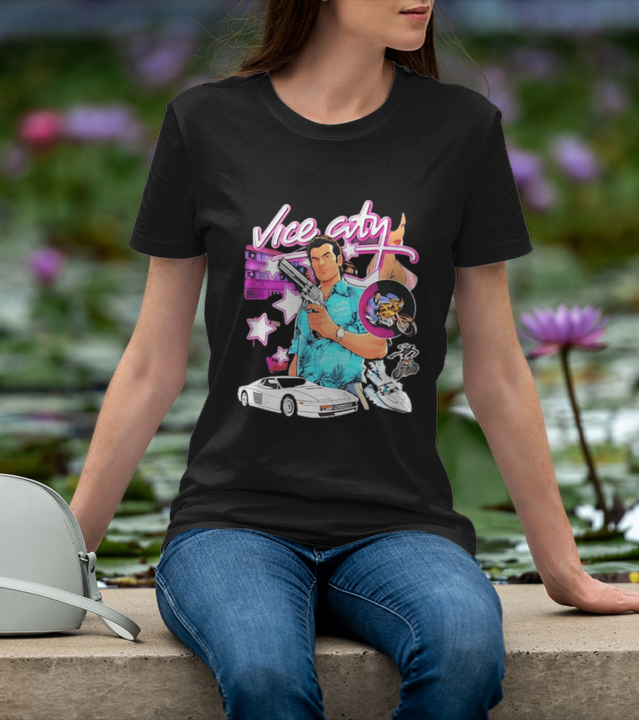 Grand Theft Auto Vice City Tommy Vercetti Retro Neon Style Gaming T-Shirt