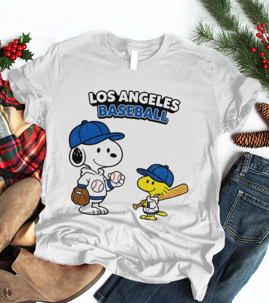 Snoopy Woodstock Los Angeles Baseball Peanuts Cartoon MLB T-Shirt