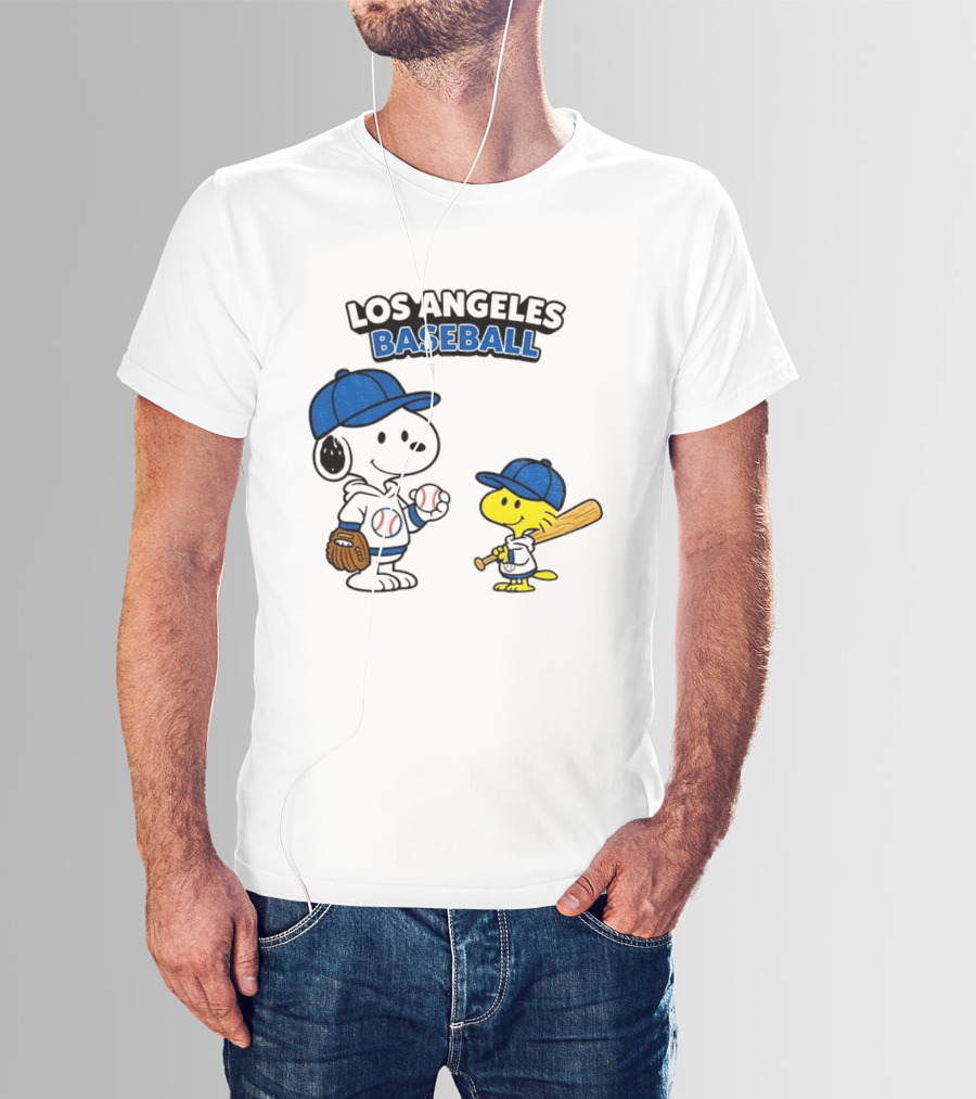 Snoopy Woodstock Los Angeles Baseball Peanuts Cartoon MLB T-Shirt