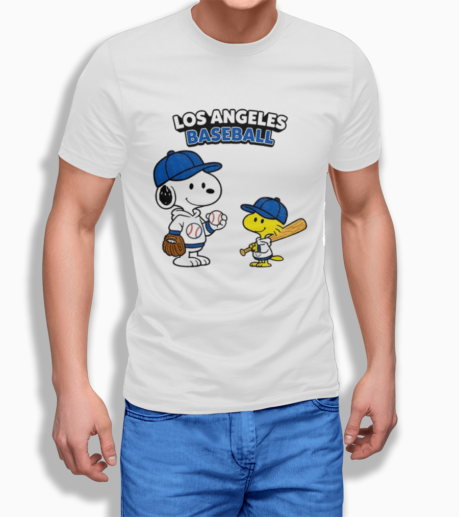 Snoopy Woodstock Los Angeles Baseball Peanuts Cartoon MLB T-Shirt