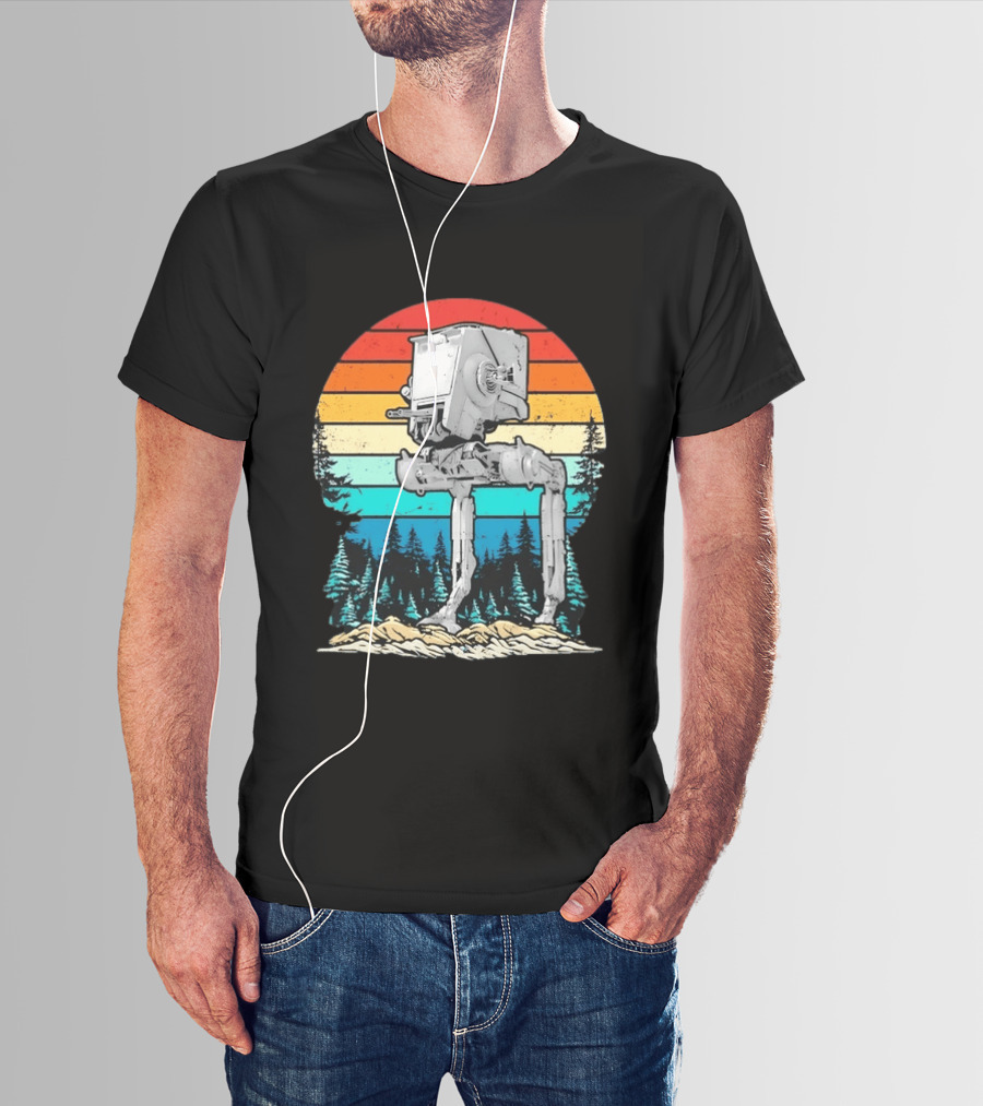 Star Wars AT ST Walker Retro Sunset And Pine Forest Scene T-Shirt