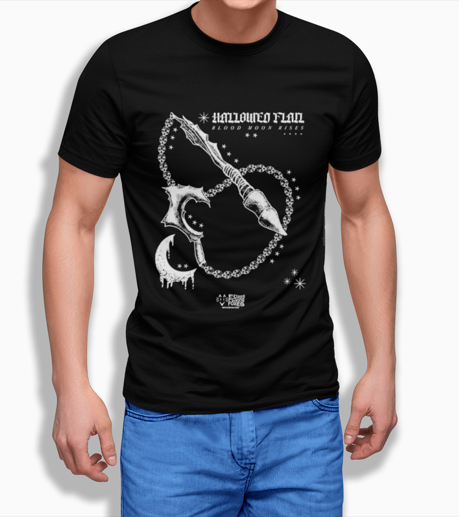 Hallowed Flan Blood Moon Rises Gothic Dark Fantasy Dripping Crescent Stars T-Shirt