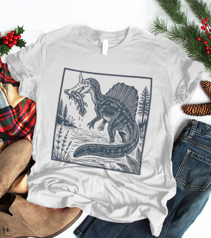 Spinosaurus Catching Fish With Forest T-Shirt
