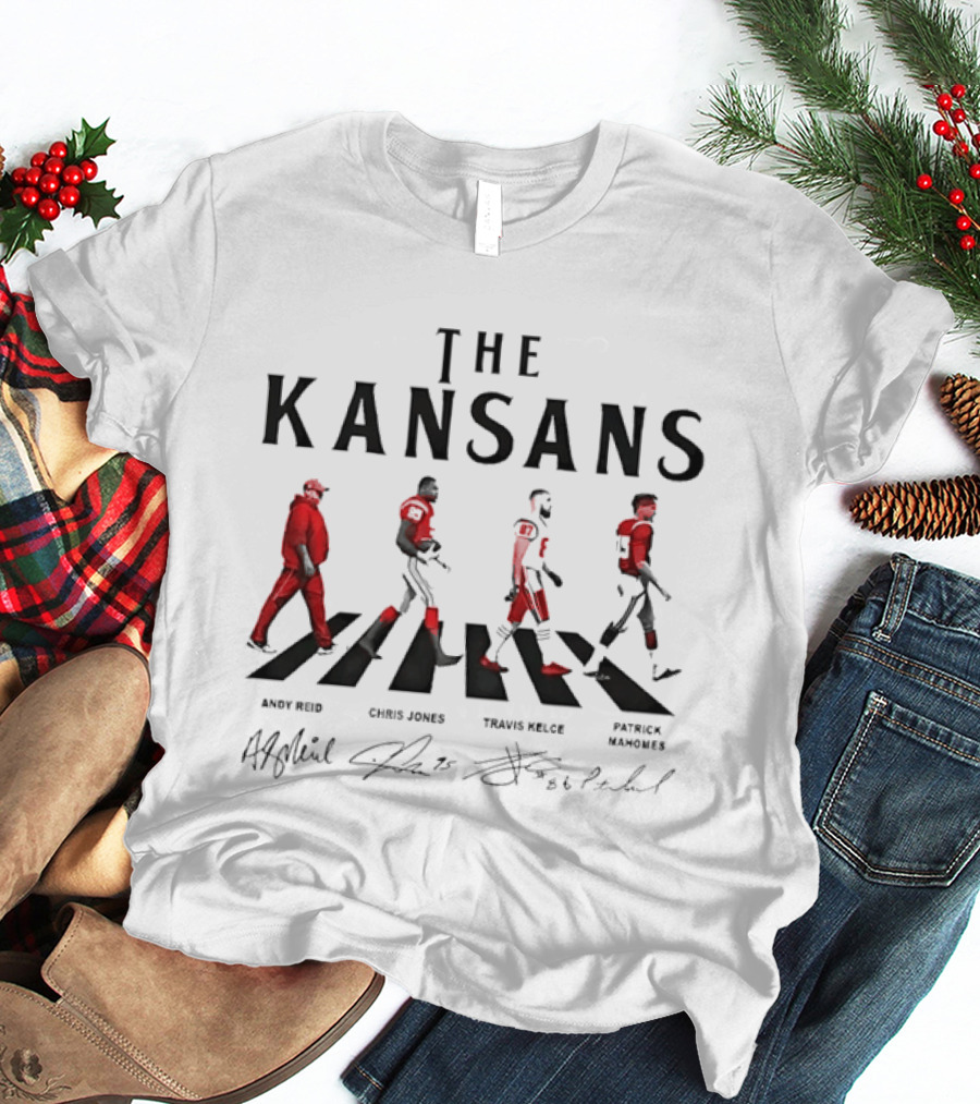 The Kansans Andy Reid Chris Jones Travis Kelce Patrick Mahomes Signatures Abbey Road T-Shirt