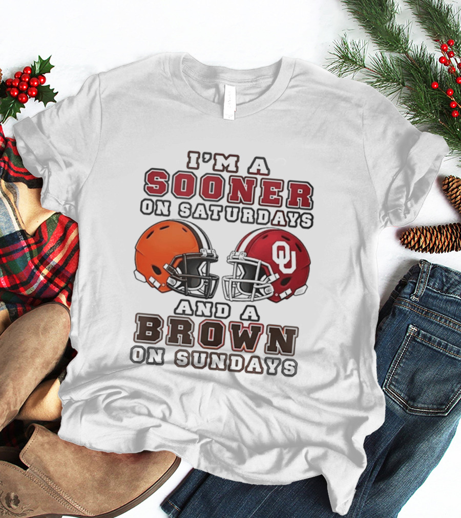 I'm A Sooner On Saturdays And A Brown On Sundays Football Helmets T-Shirt