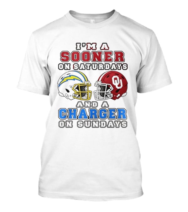 I'm A Sooner On Saturdays And A Charger On Sundays Football Helmets T-Shirt