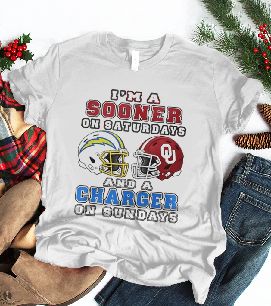I'm A Sooner On Saturdays And A Charger On Sundays Football Helmets T-Shirt