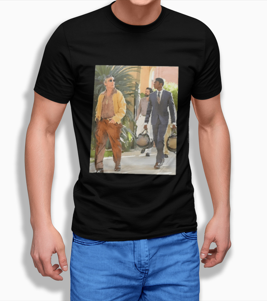 Men In Stylish Outfits Walking Outdoors With Bags T-Shirt