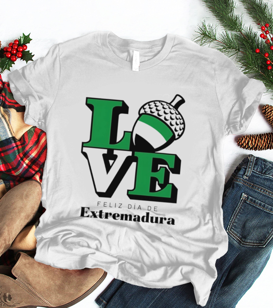 Love Feliz Día De Extremadura Acorn Icon Spain Celebration T-Shirt