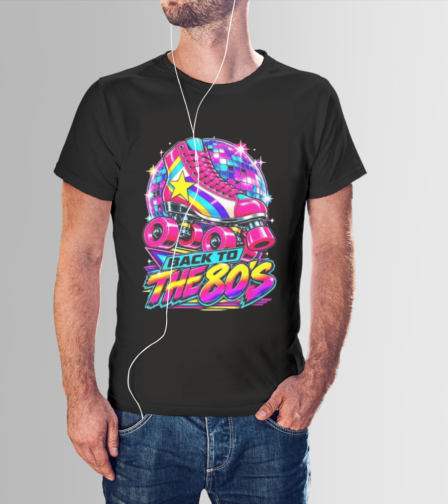Back To The 80's Roller Skate Disco Vibrant Retro Starburst T-Shirt