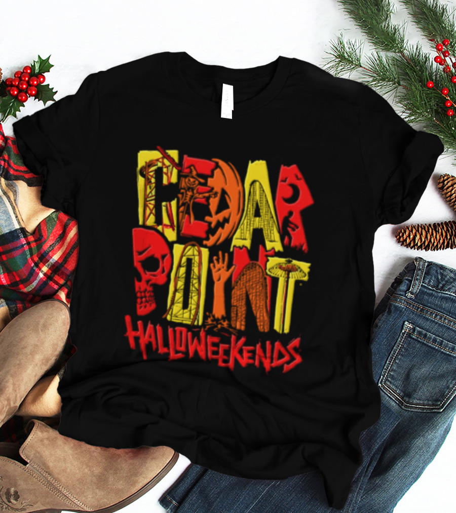 Cedar Point Halloweekends Roller S Scarecrow Skull Zombie Halloween Event T-Shirt