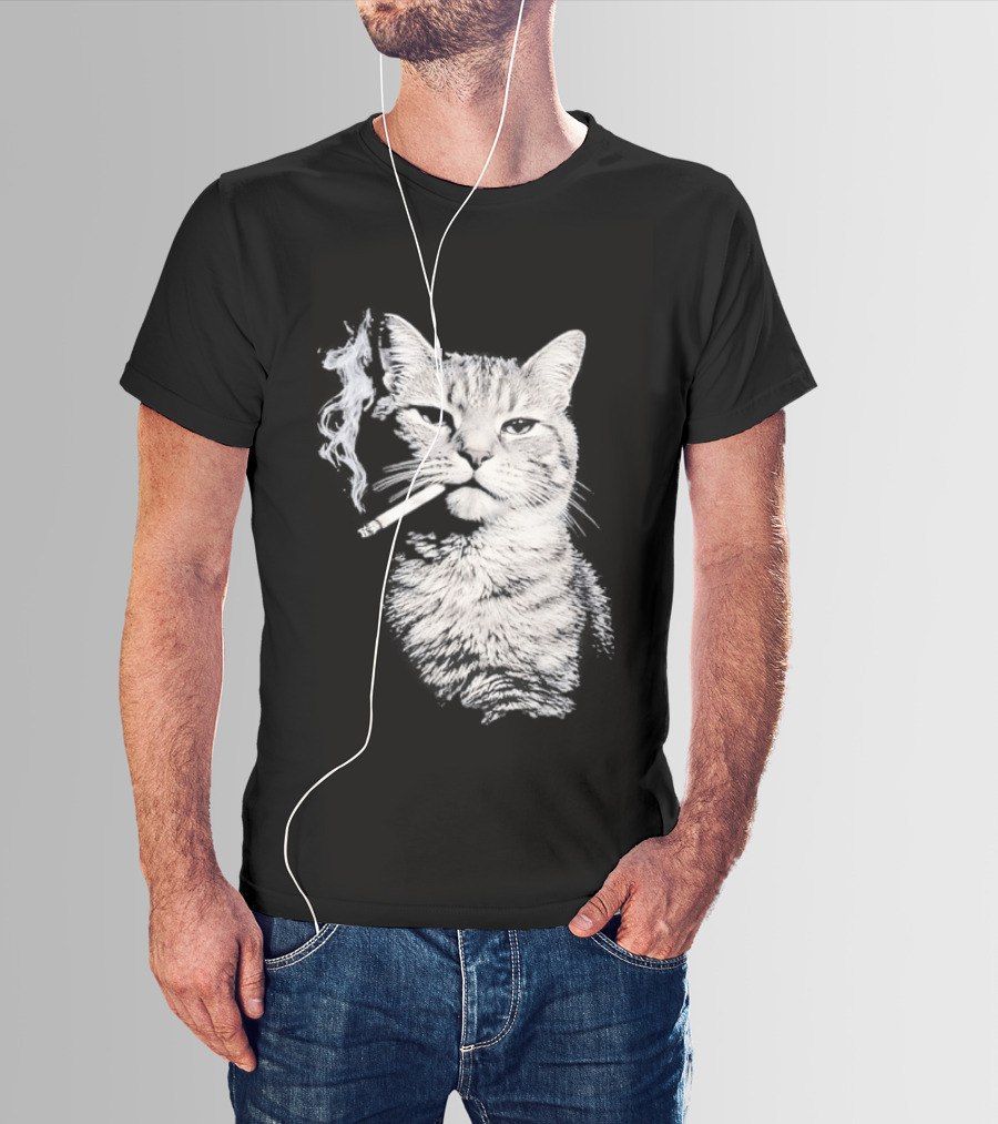 Tabby Cat Smoking Cigarette Animal T-Shirt