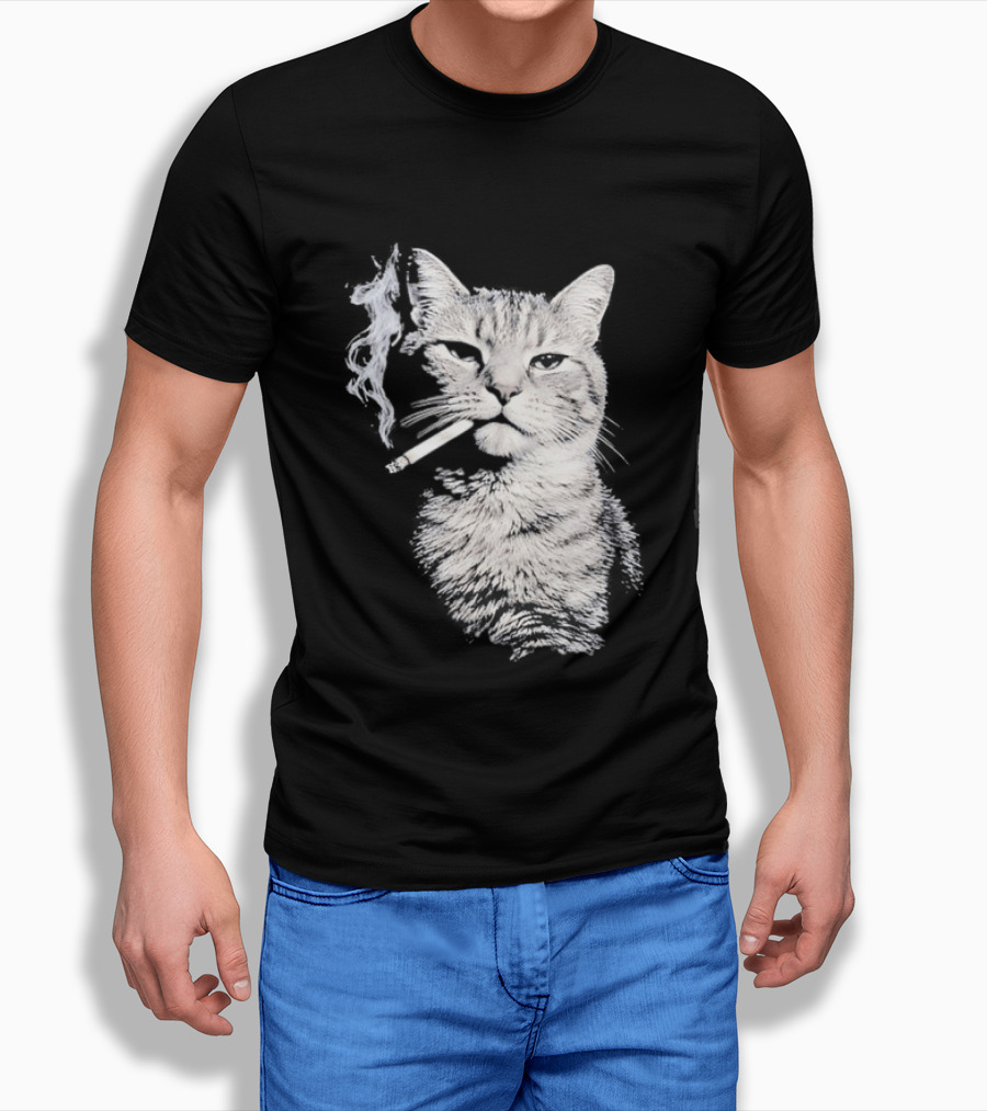 Tabby Cat Smoking Cigarette Animal T-Shirt