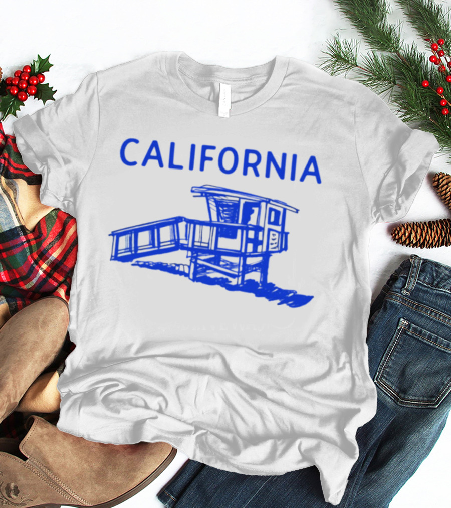California Beach Sketch Lifeguard Tower T-Shirt