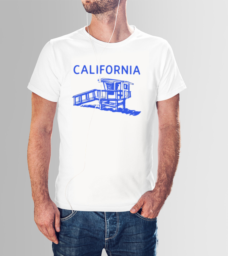 California Beach Sketch Lifeguard Tower T-Shirt