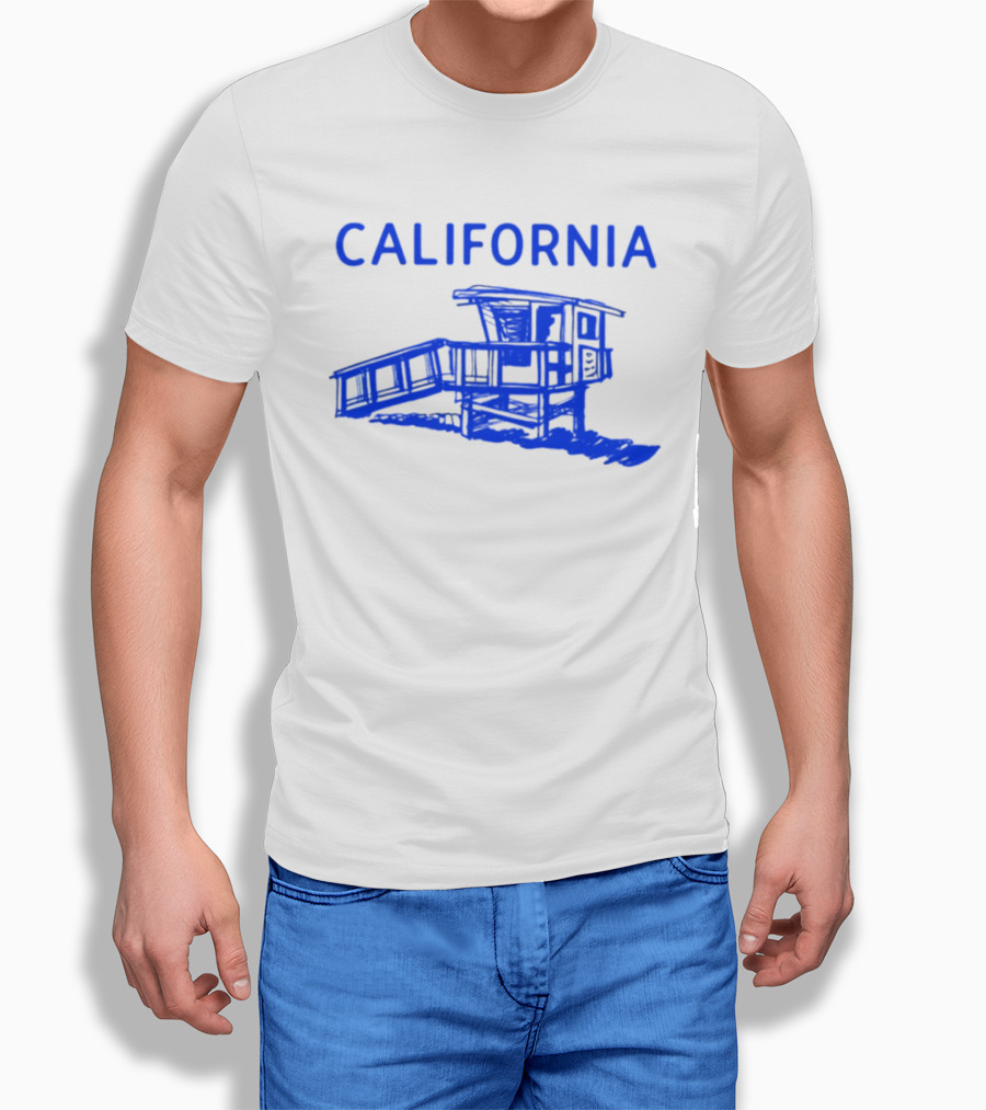 California Beach Sketch Lifeguard Tower T-Shirt