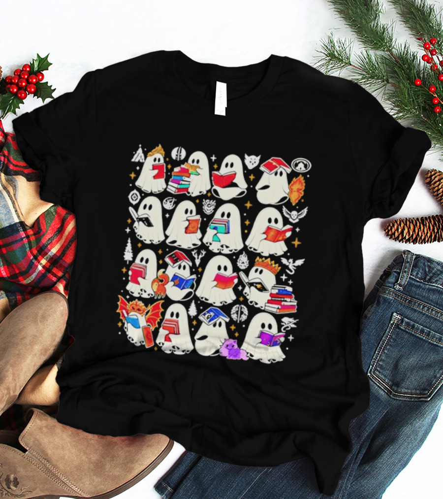 Ghosts Reading Books Halloween Costume Party T-Shirt