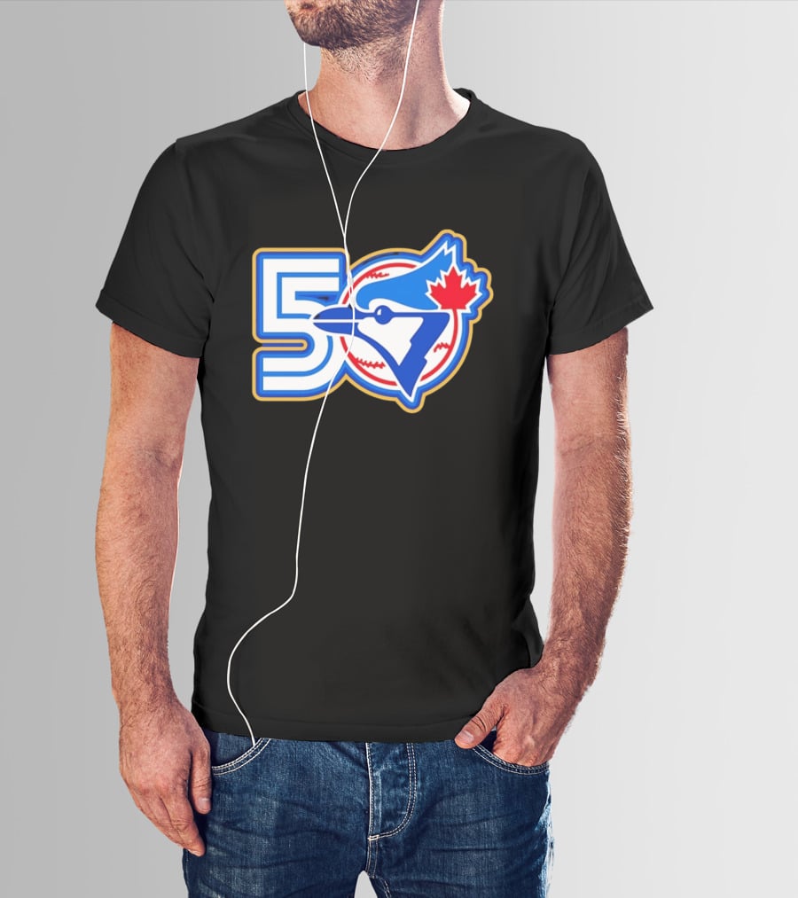 Toronto Blue Jays 50th Anniversary Logo With Maple Leaf And Baseball T-Shirt
