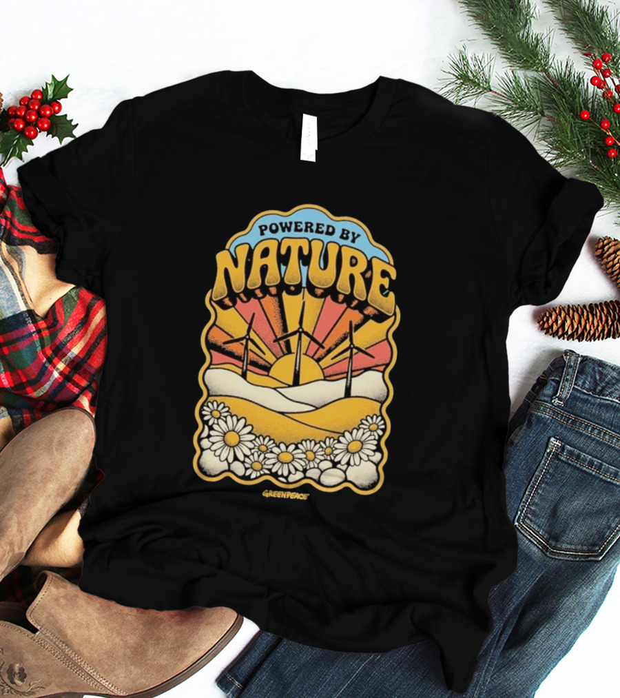 Powered By Nature Wind Turbines Sunflowers Greenpeace T-Shirt