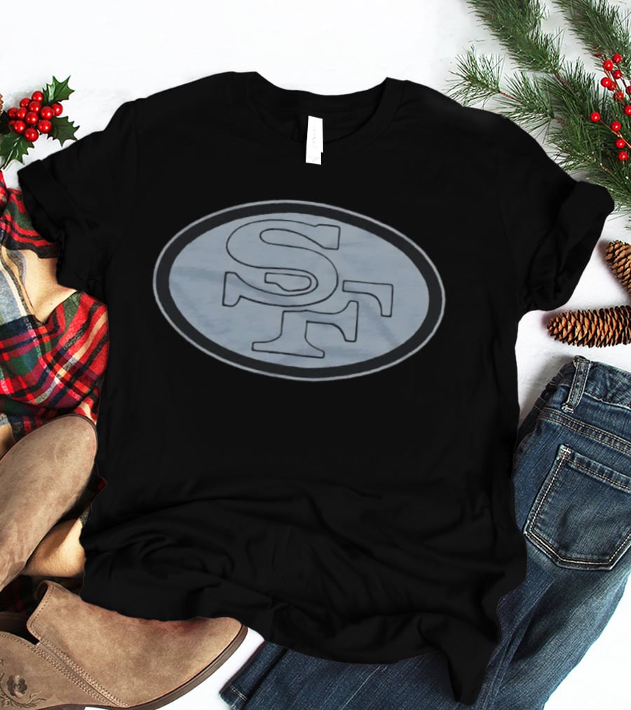 San Francisco 49ers SF Black Football Oval T-Shirt