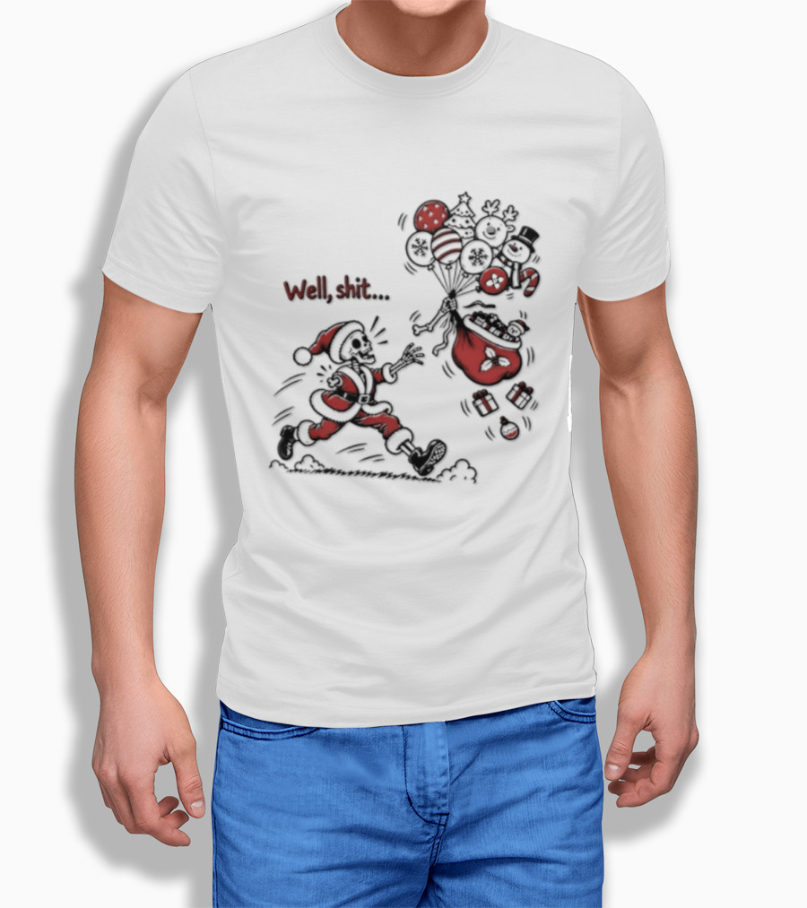 Skeleton Santa Well Shit Christmas Santa Chasing Sweets T-Shirt