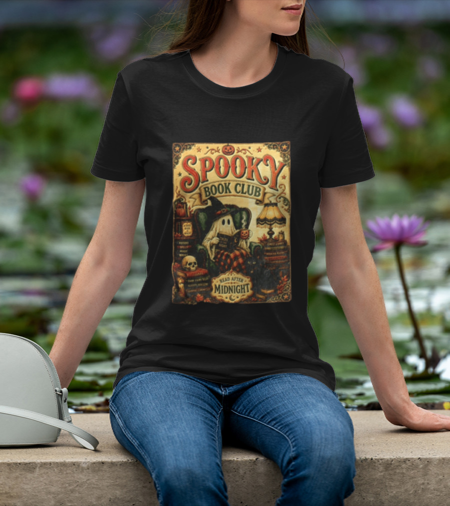 Spooky Book Club Ghost Reading Tales At Midnight Halloween T-Shirt