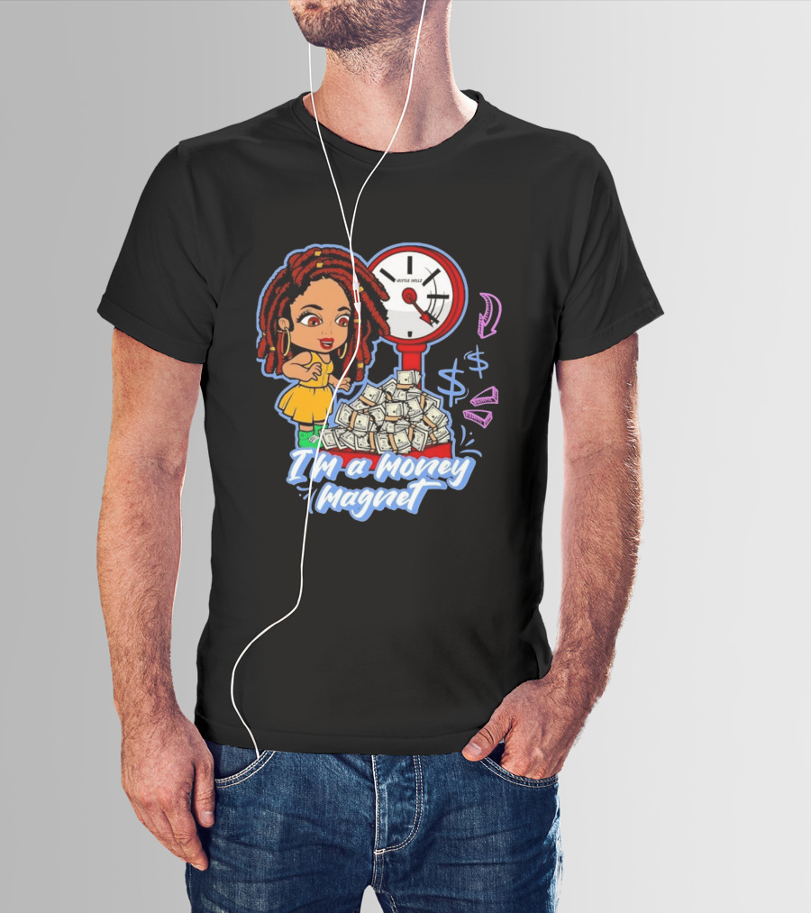 I'm A Money Magnet Hustle Skillz Wealth Mindset Cartoon Woman With Cash T-Shirt