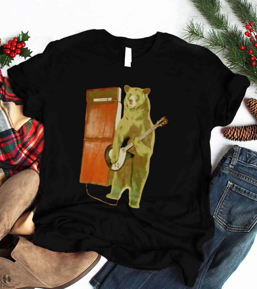 Bear Playing Electric Guitar With Amplifier Retro Vibe T-Shirt