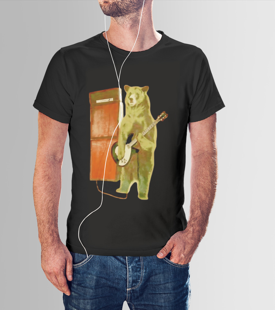 Bear Playing Electric Guitar With Amplifier Retro Vibe T-Shirt