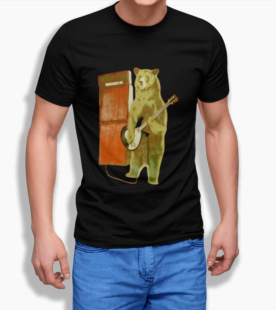 Bear Playing Electric Guitar With Amplifier Retro Vibe T-Shirt