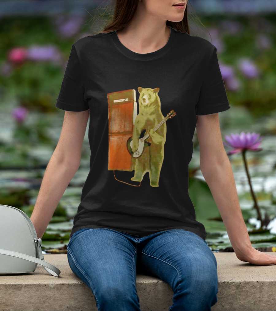 Bear Playing Electric Guitar With Amplifier Retro Vibe T-Shirt