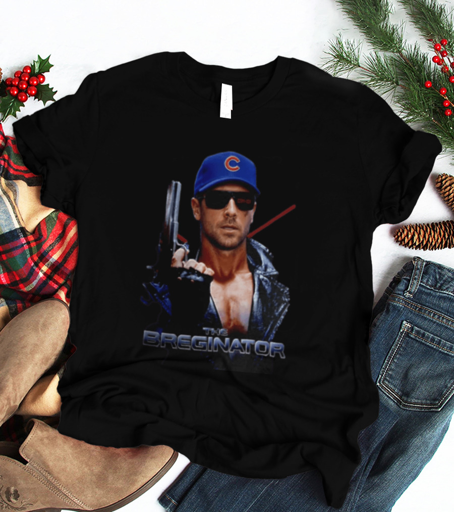 The Breginator Terminator Chicago Cubs Sunglasses Holding Gun T-Shirt