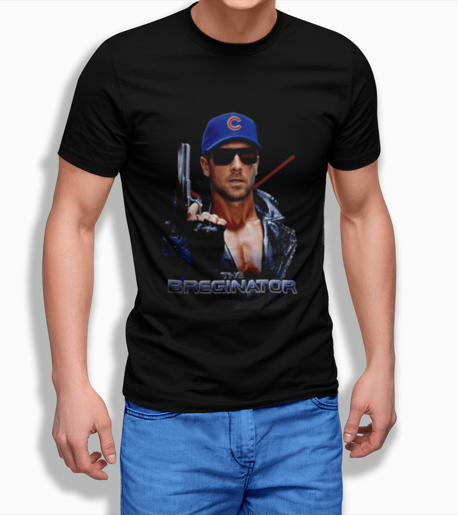 The Breginator Terminator Chicago Cubs Sunglasses Holding Gun T-Shirt