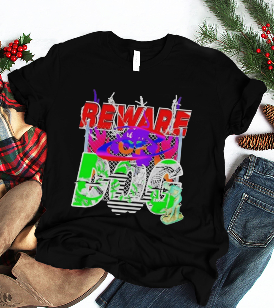 Beware Of Dog Streetwear Urban Graffiti Chain Link Fence T-Shirt