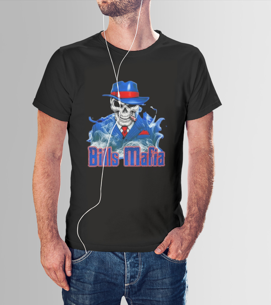 Bills Mafia Skull Smoking Cigar In Suit And Hat T-Shirt