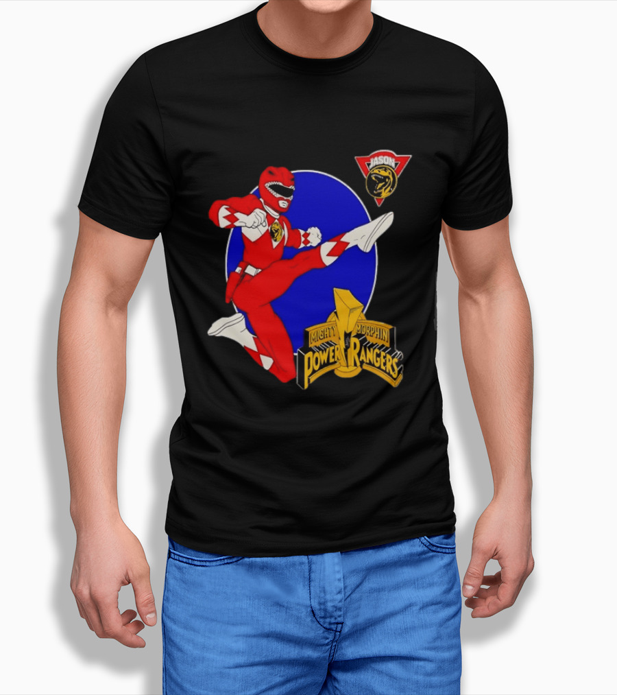 Jason Red Ranger Mighty Morphin Power Rangers Iconic Kick Pose Lion T-Shirt