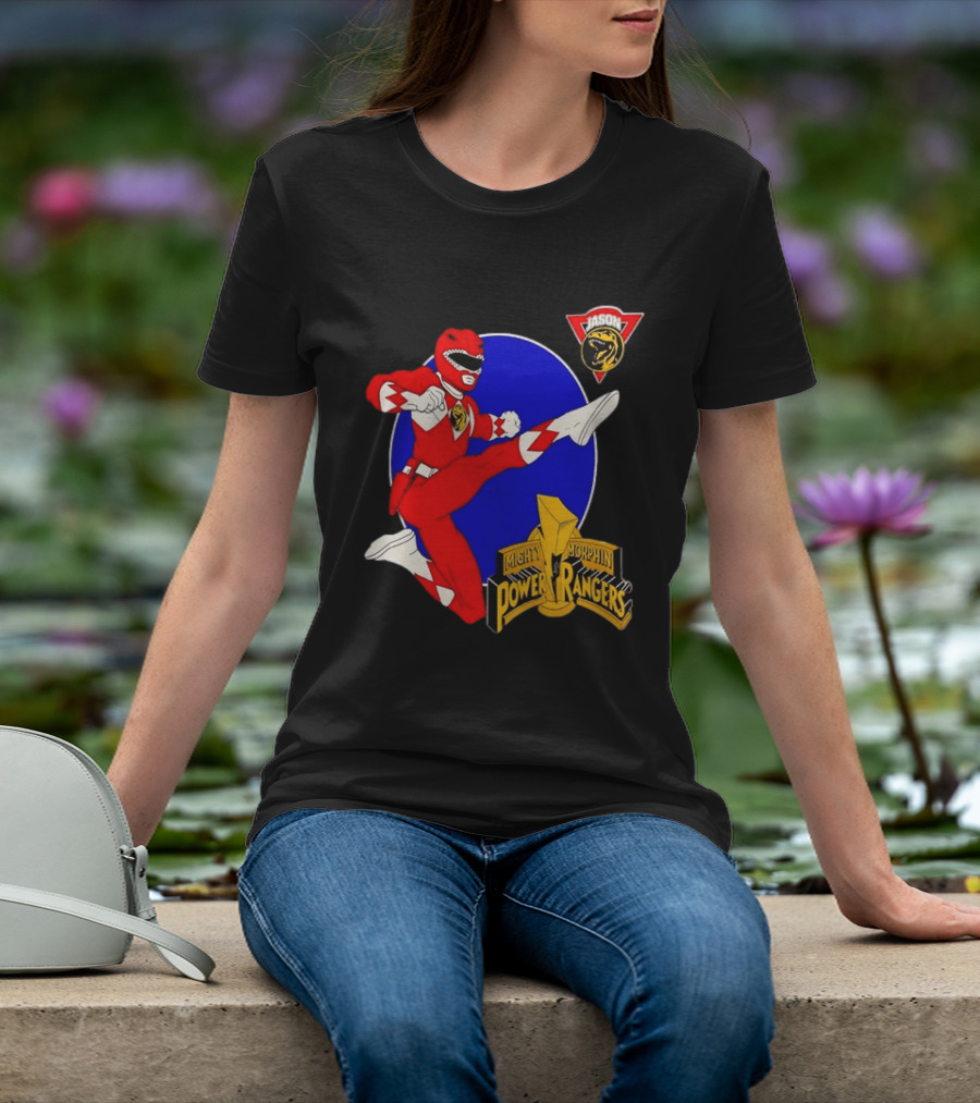 Jason Red Ranger Mighty Morphin Power Rangers Iconic Kick Pose Lion T-Shirt