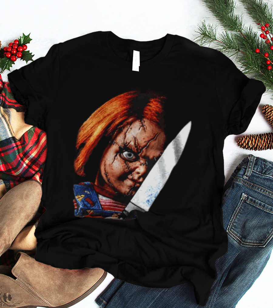 Chucky Child's Play Stitched Doll Knife Horror Movie Character 2 Sided T-Shirt