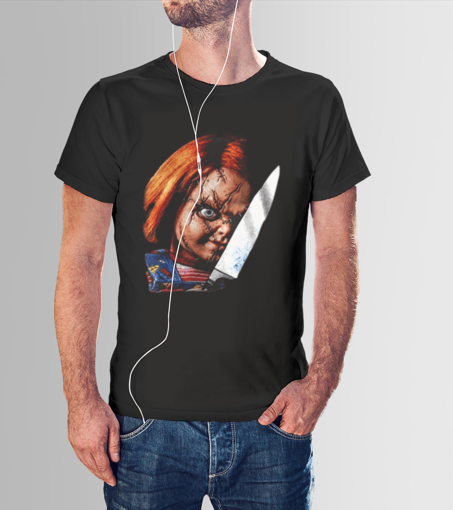 Chucky Child's Play Stitched Doll Knife Horror Movie Character 2 Sided T-Shirt