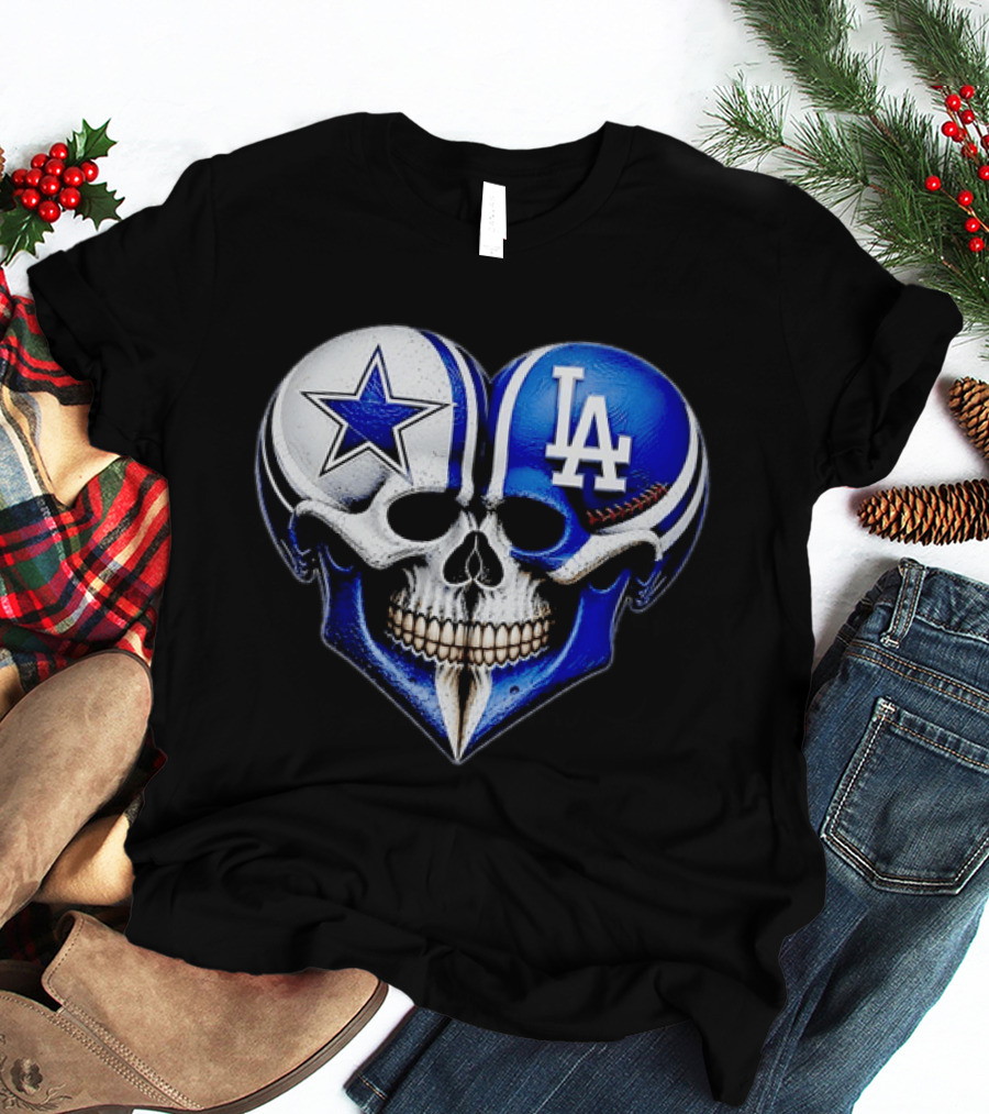 Dallas Cowboys Los Angeles Dodgers Heart Skull T-Shirt